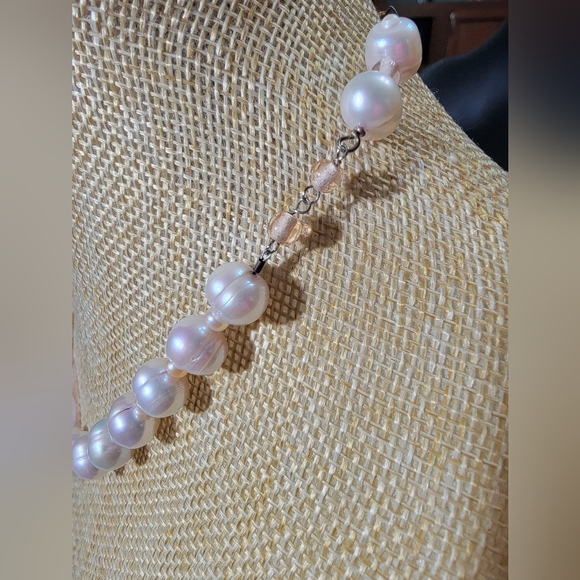 Keren Creations One Of A Kind Rose Quartz Glass Baroque Pearl Choker Necklace - Picture 4 of 9